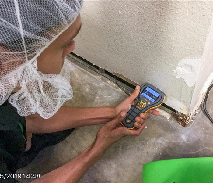 SERVPRO tech using a moisture meter to check for mold growth in Lakeland, FL.